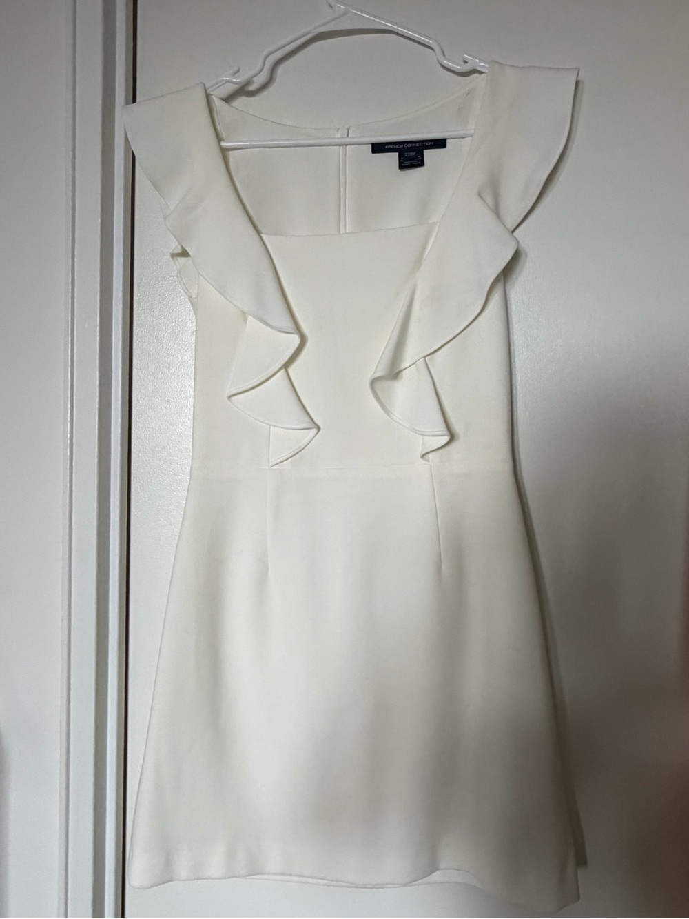 French Connection Cream Ruffle-Trim Mini Dress